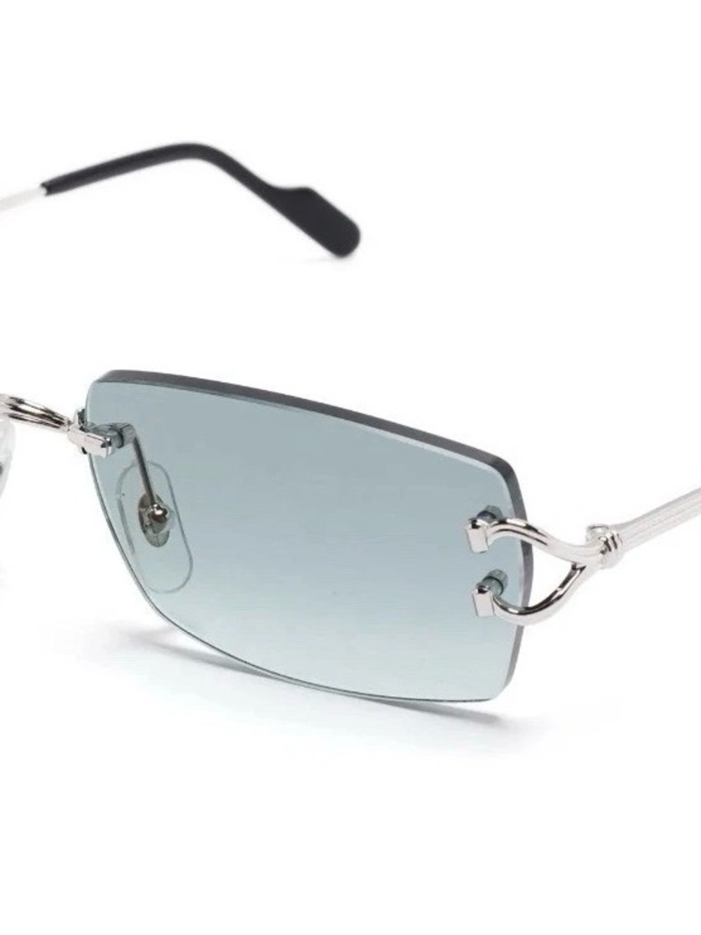 Cartier Rimless Rectangle Sunglasses Silver Frame Blue Gradient Lens CT0550S004